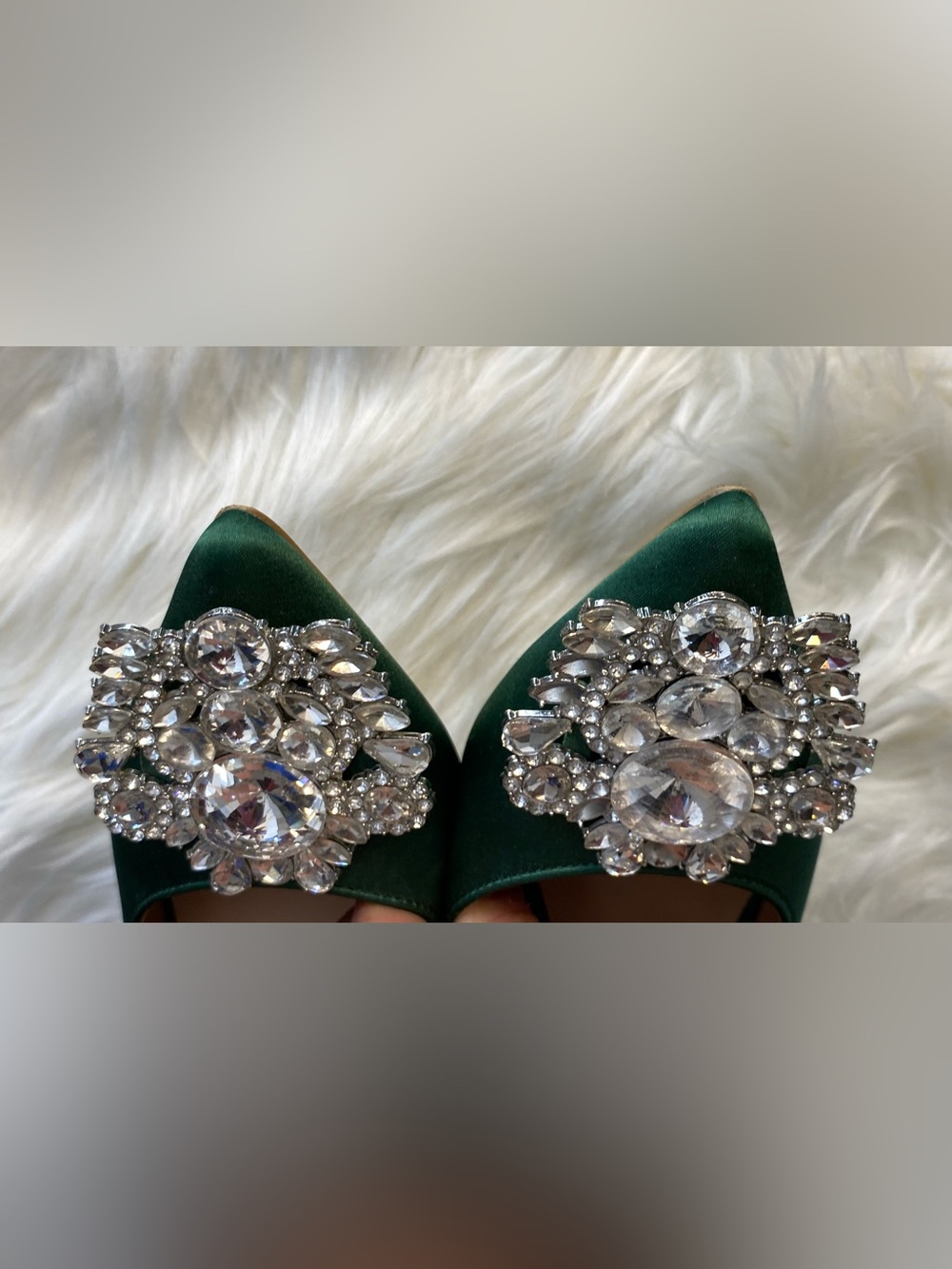 OrchTree Emerald Satin Crystal-Embellished Pointed Pumps - Picture 7 of 8